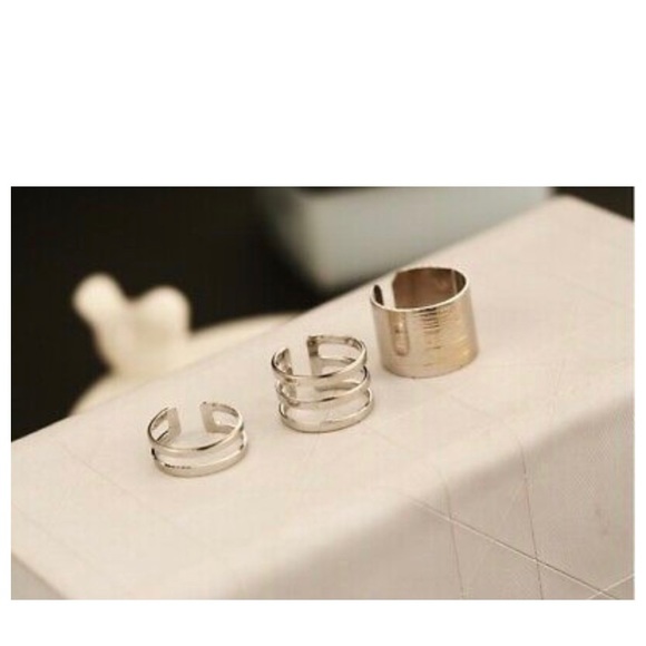 NEW rings Set 3rings midfinger stack silver ring - Picture 3 of 5